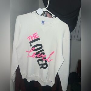 Vintage Russell Athletic White pullover  with Pink and Black Print